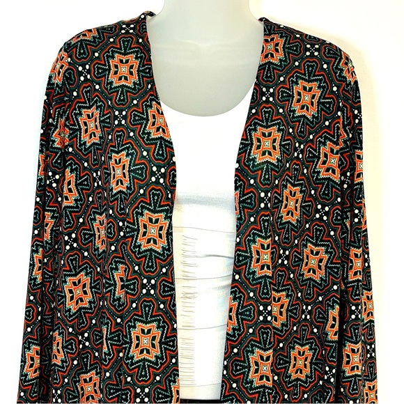 LuLaRoe Duster Cardigan Sweater Size M Open Front Long Sleeve Multicolor Boho - Picture 2 of 11
